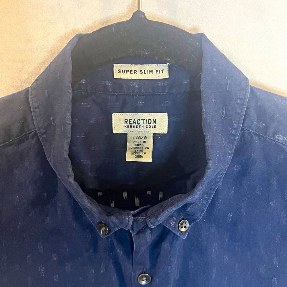 Kenneth Cole Reaction Short Sleeve Shirt Button-Down Slim Fit Size L